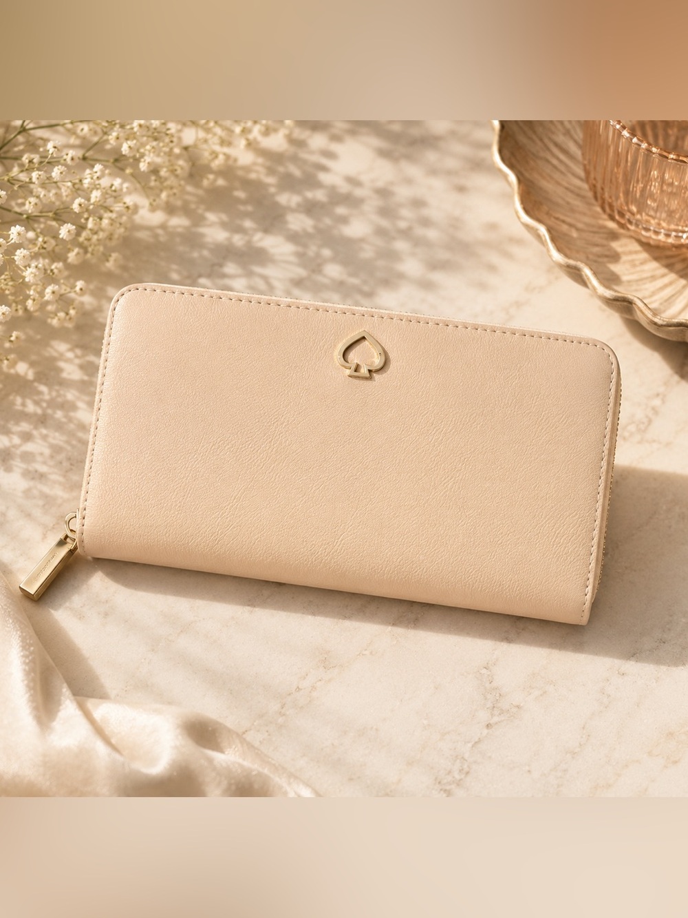kate spade Large Continental Wallet in Warm Beige with Gold Spade Logo